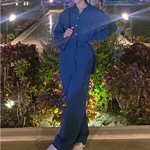 SHEIN Blueish-Green Button Down and Pants Set